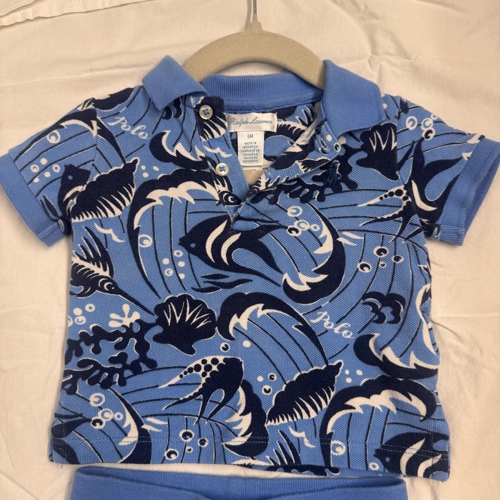 Ralph Lauren Baby Light Blue Nautical Graphic Polo Set